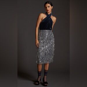 Maeve Sequined Fringe Midi Skirt - size 10 - NWT $180
